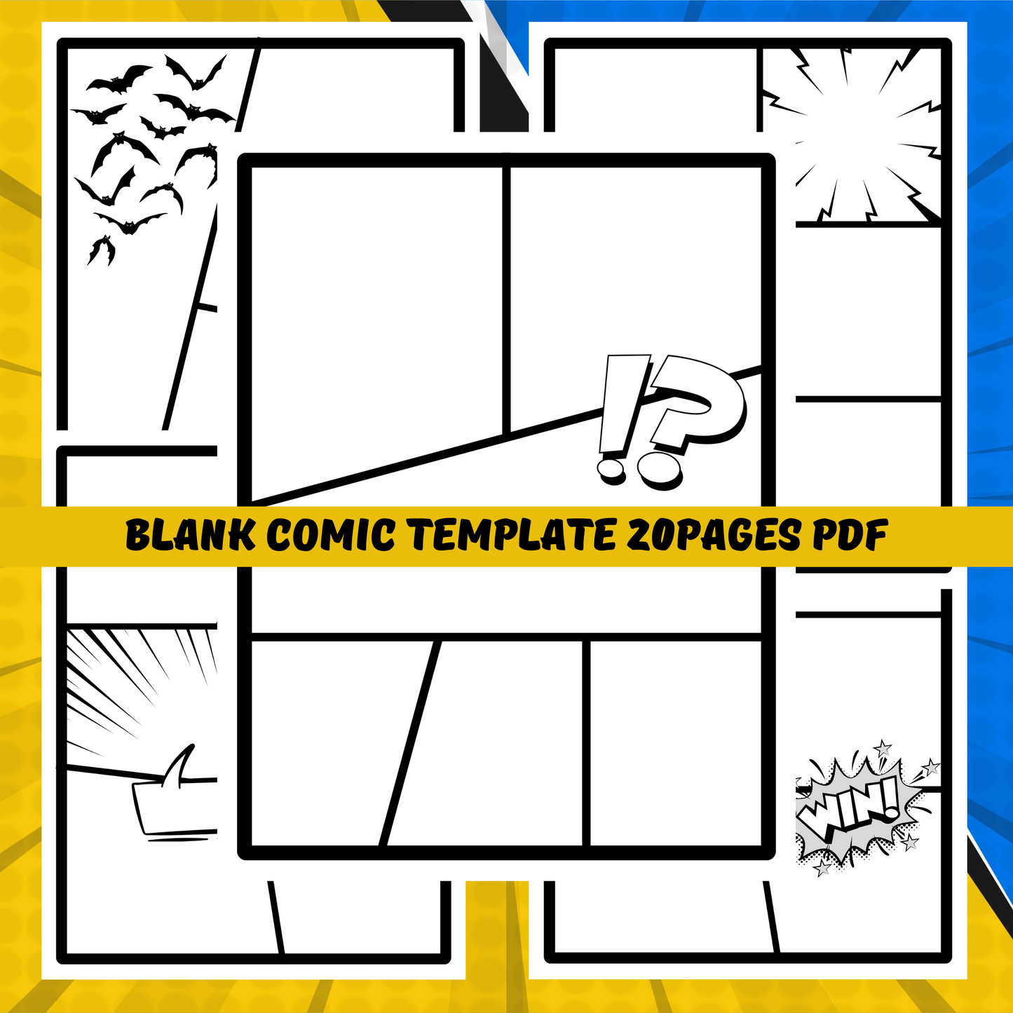 Blank Comic Template For Kids 20 Pages PDF Letter Size, Instant Download