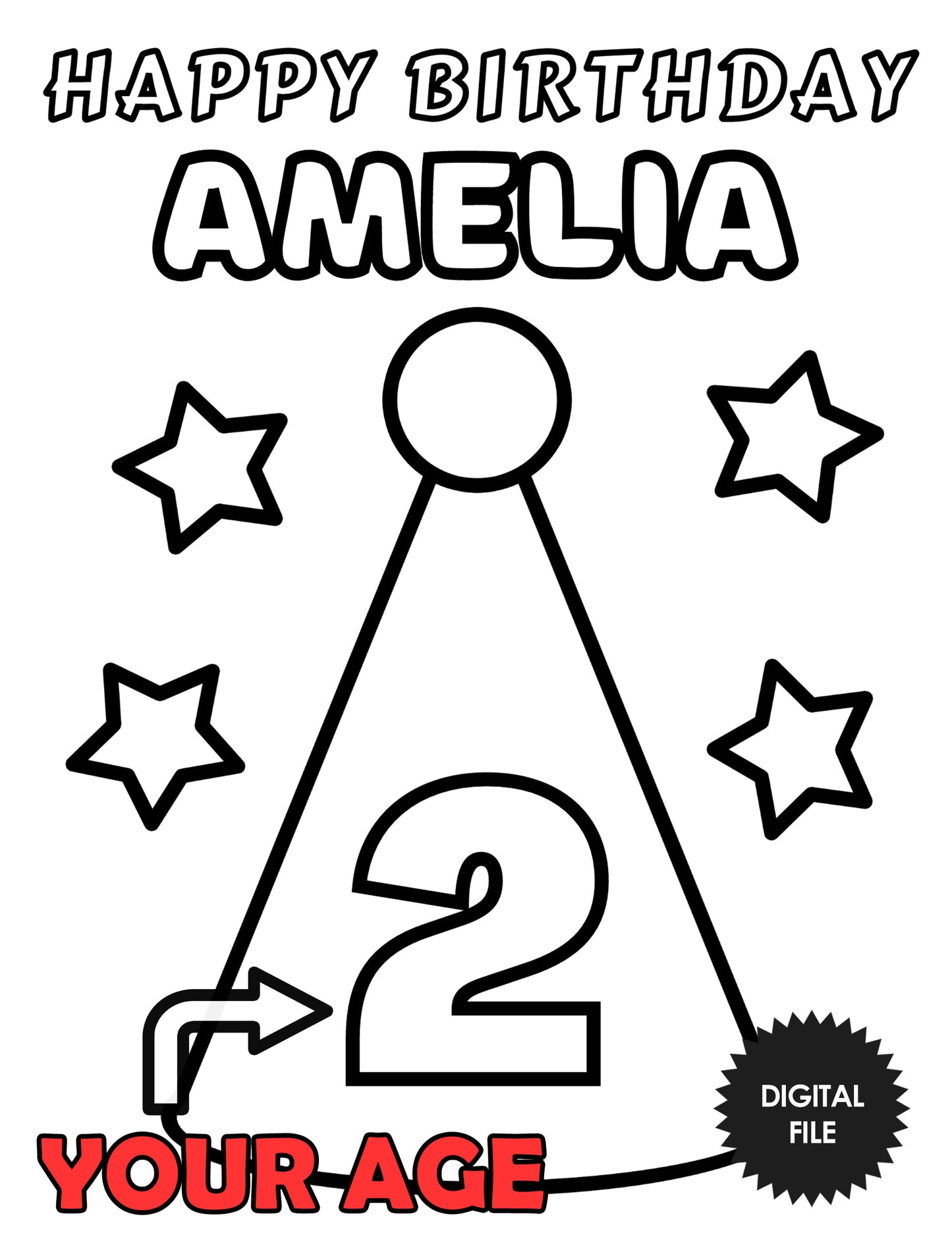 Personalized Birthday Coloring Pages For Kids and Toddlers, Birthday Gift, Very Thick Lines, Custom Name & Age, Kids Printables, 6 Pages PDF