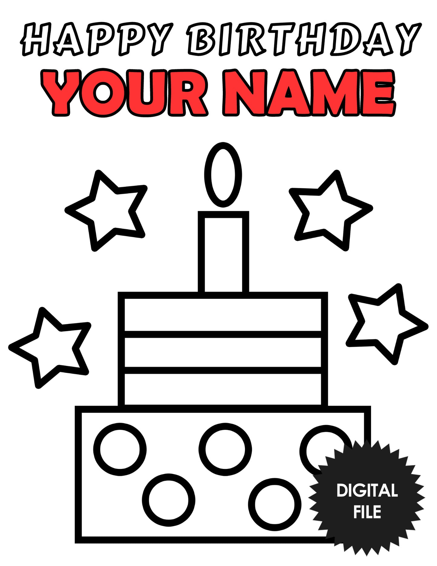 Personalized Birthday Coloring Pages For Kids and Toddlers, Birthday Gift, Very Thick Lines, Custom Name & Age, Kids Printables, 6 Pages PDF