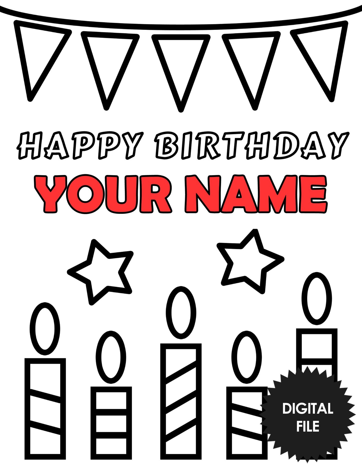 Personalized Birthday Coloring Pages For Kids and Toddlers, Birthday Gift, Very Thick Lines, Custom Name & Age, Kids Printables, 6 Pages PDF