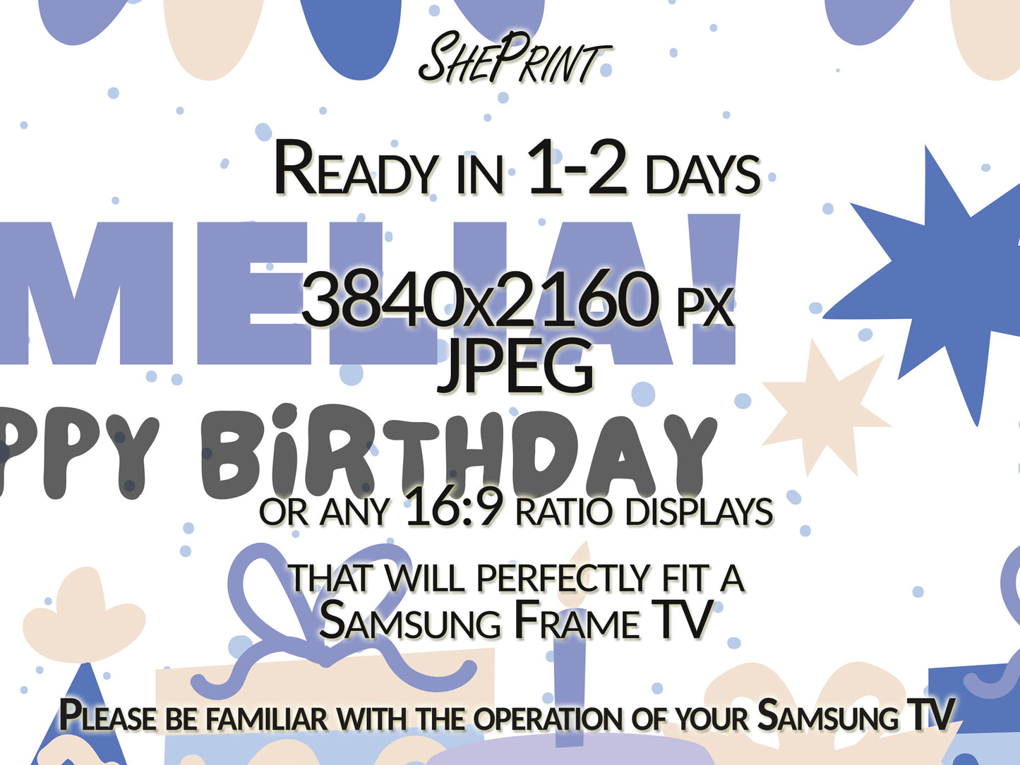 Personalized Birthday Samsung Frame TV Art For Kids close up look