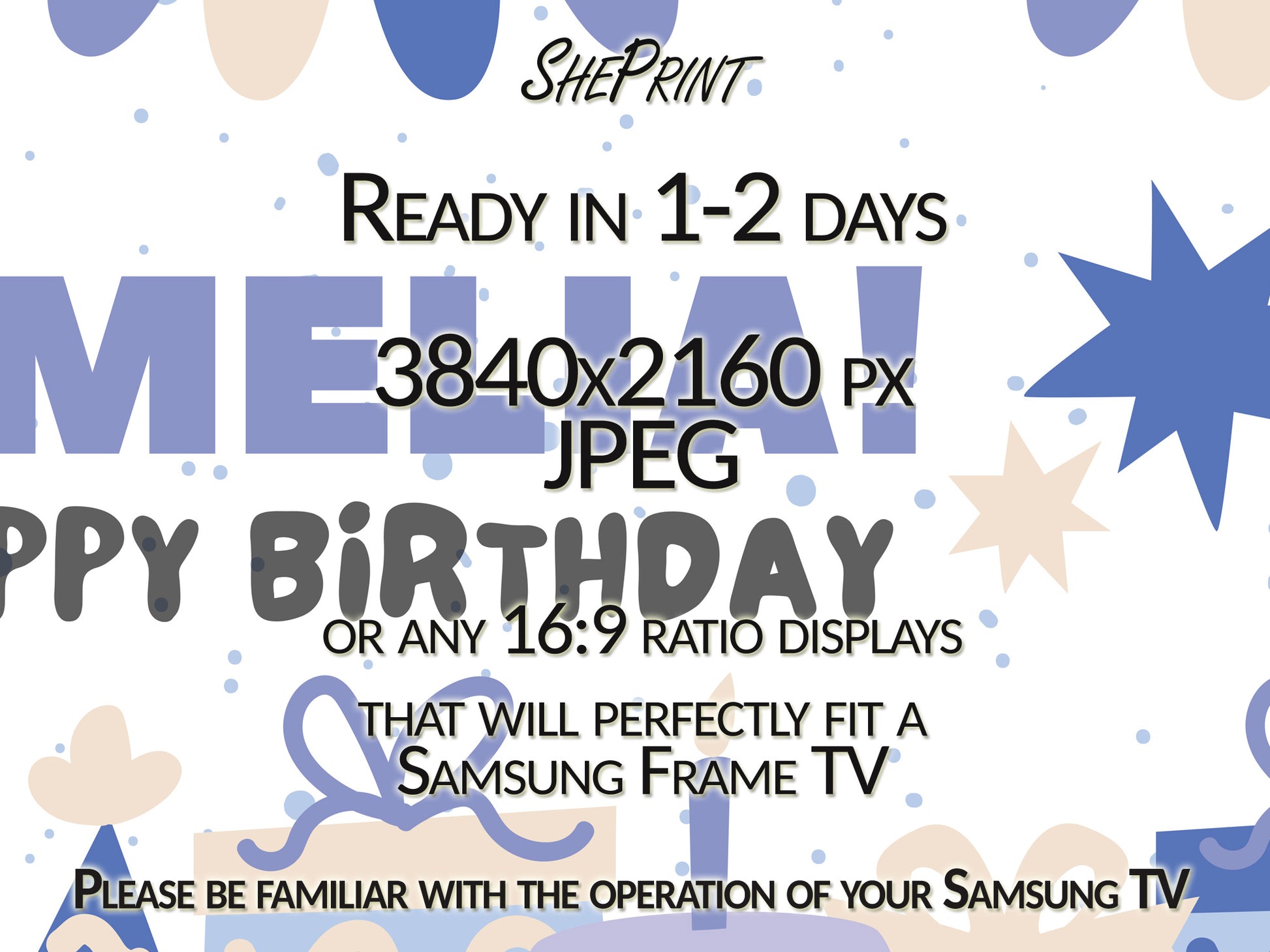 Personalized Birthday Samsung Frame TV Art For Kids close up look