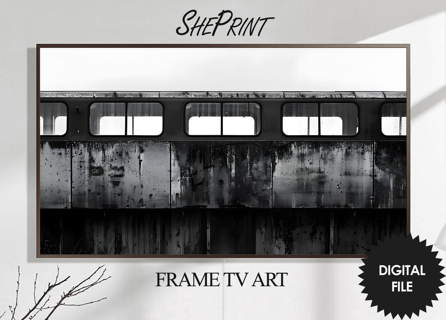 Abandoned Train Urban Black and White Digital TV Art preview