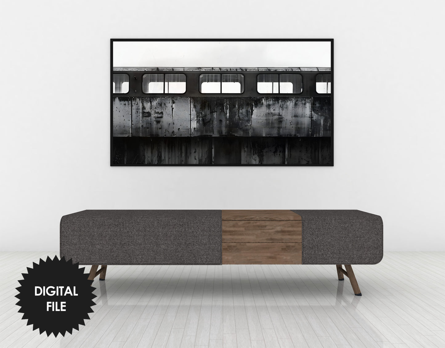 Abandoned Train Urban Black and White Digital TV Art closer view