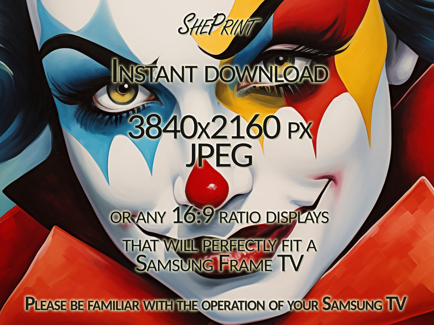 Samsung Frame TV Art | Clown Abstract Art close up view