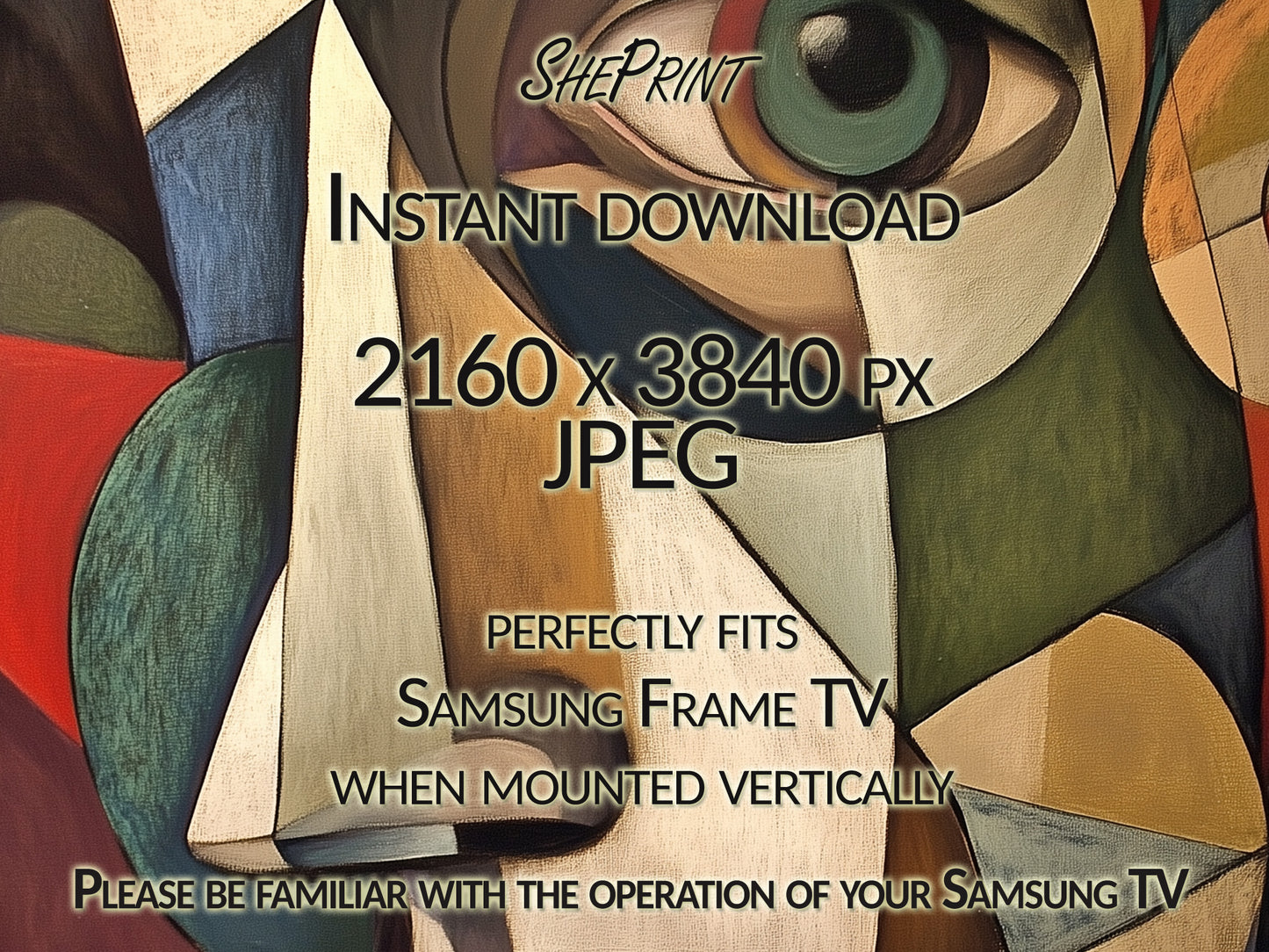 Abstract Cubist Face Vertical Frame TV Art close up view