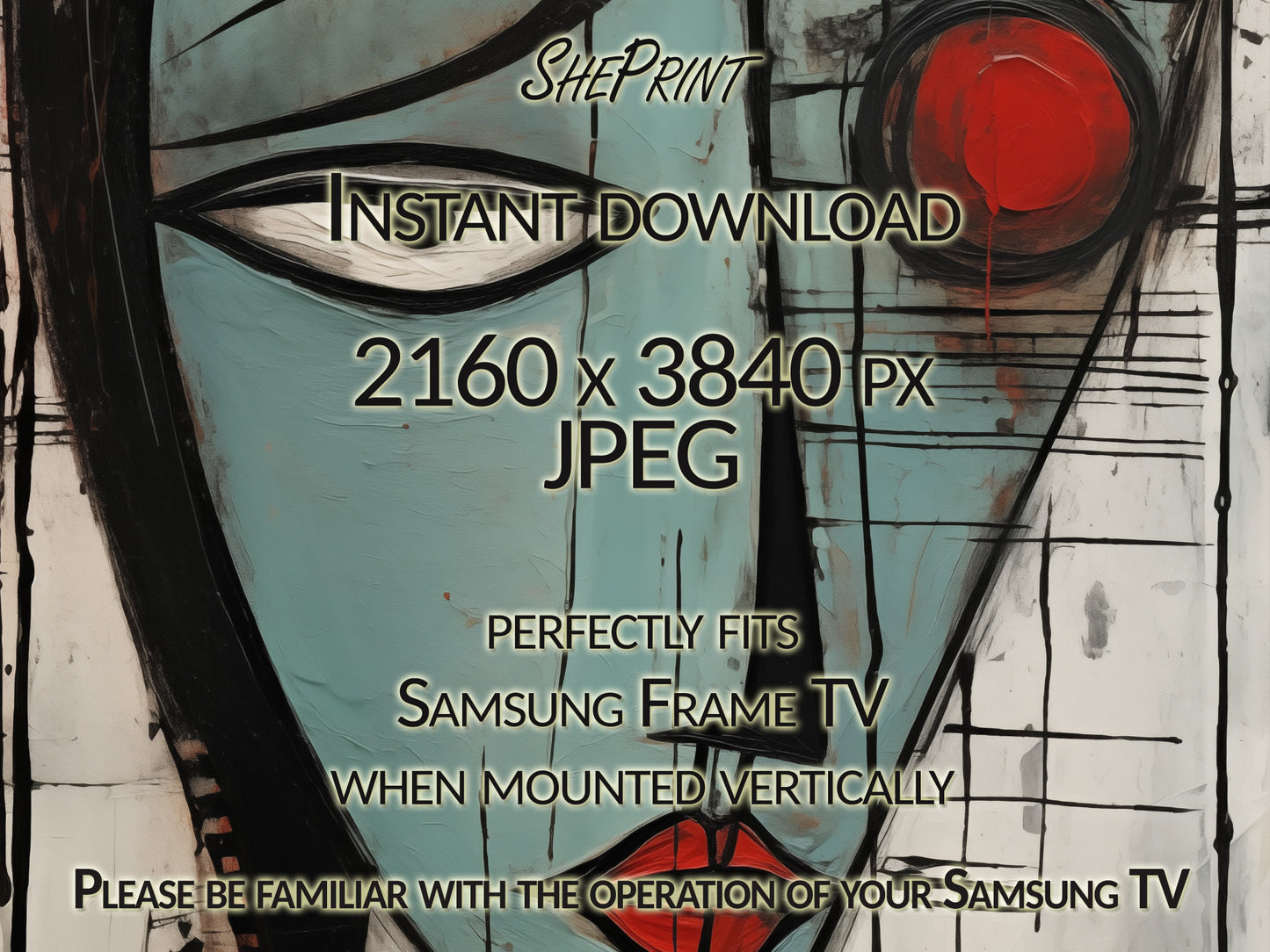 Vertical Frame TV Art, Girl Face Abstract Art, Oil Painting, Digital TV Art, close up view