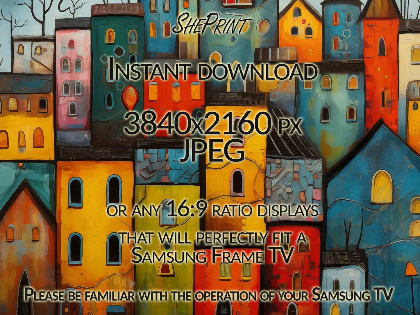 Samsung Frame TV Art | Colorful Abstract Night Town TV Art close up look