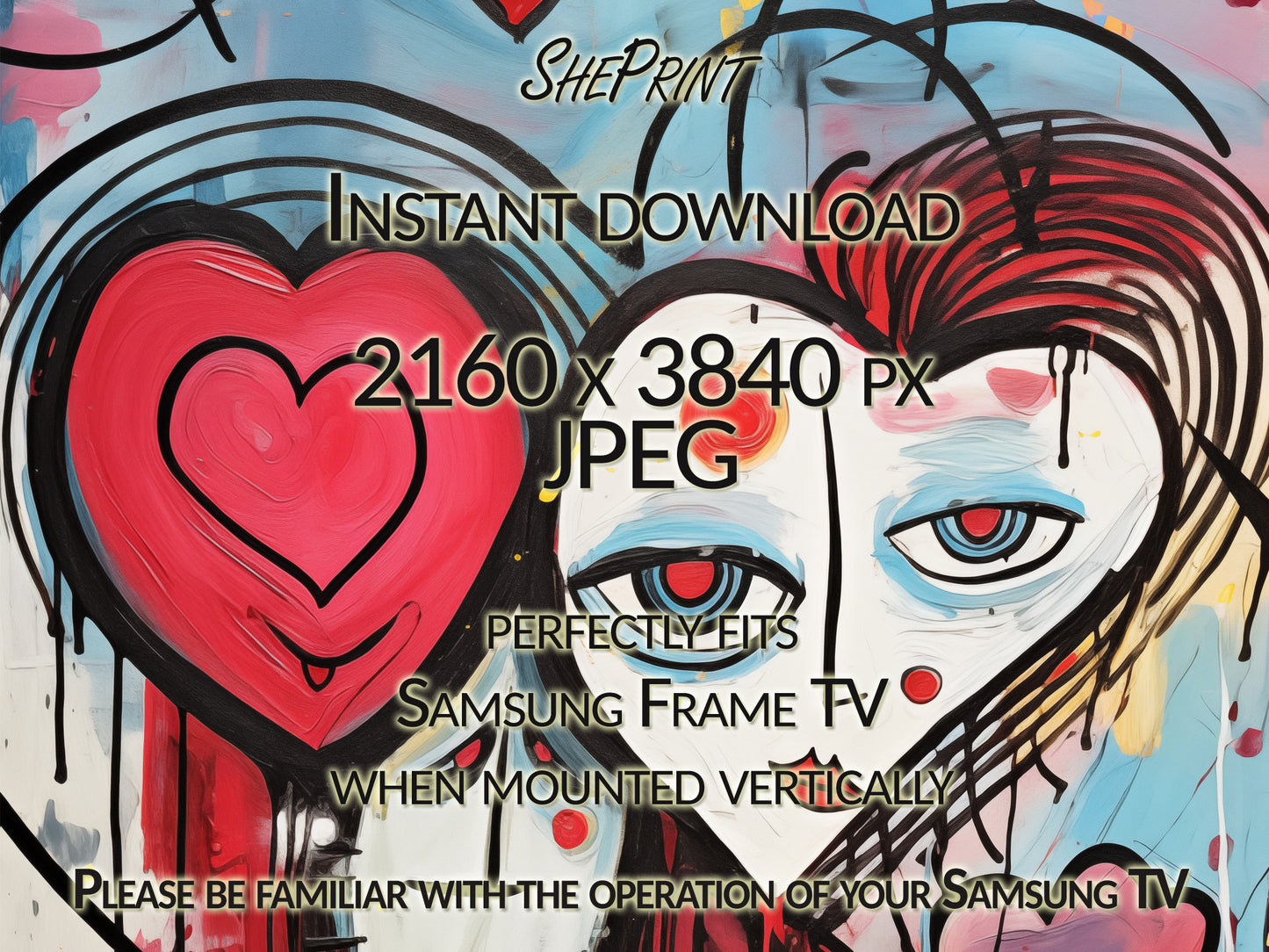 Happy Valentines Day, Vertical Frame TV Art, Raw Art Brut, Outsider Art, close up view on Samsung Frame Tv