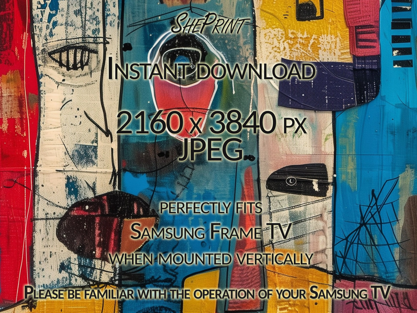 Art Brut Chaos Vertical Frame TV Art, Outsider Abstract Oil Painting close up view