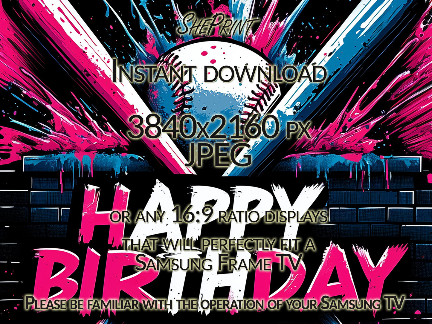 Baseball Drip Themed Party TV Art close up view