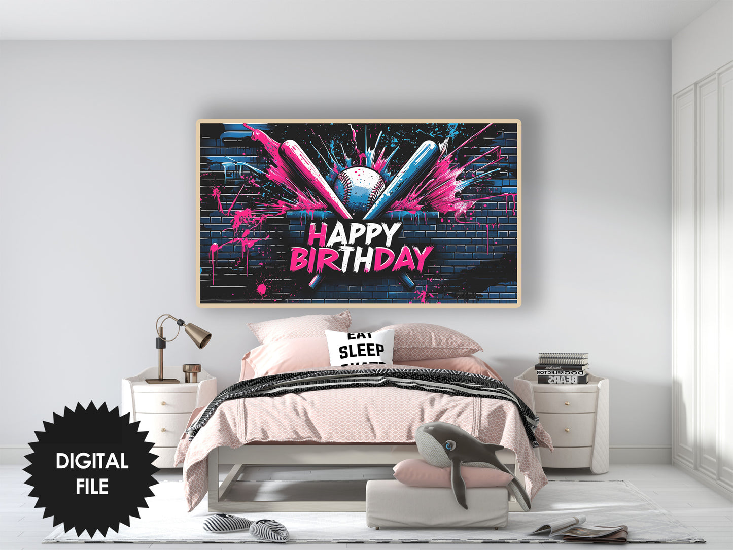 Baseball Drip Themed Party TV Art preview in teen room