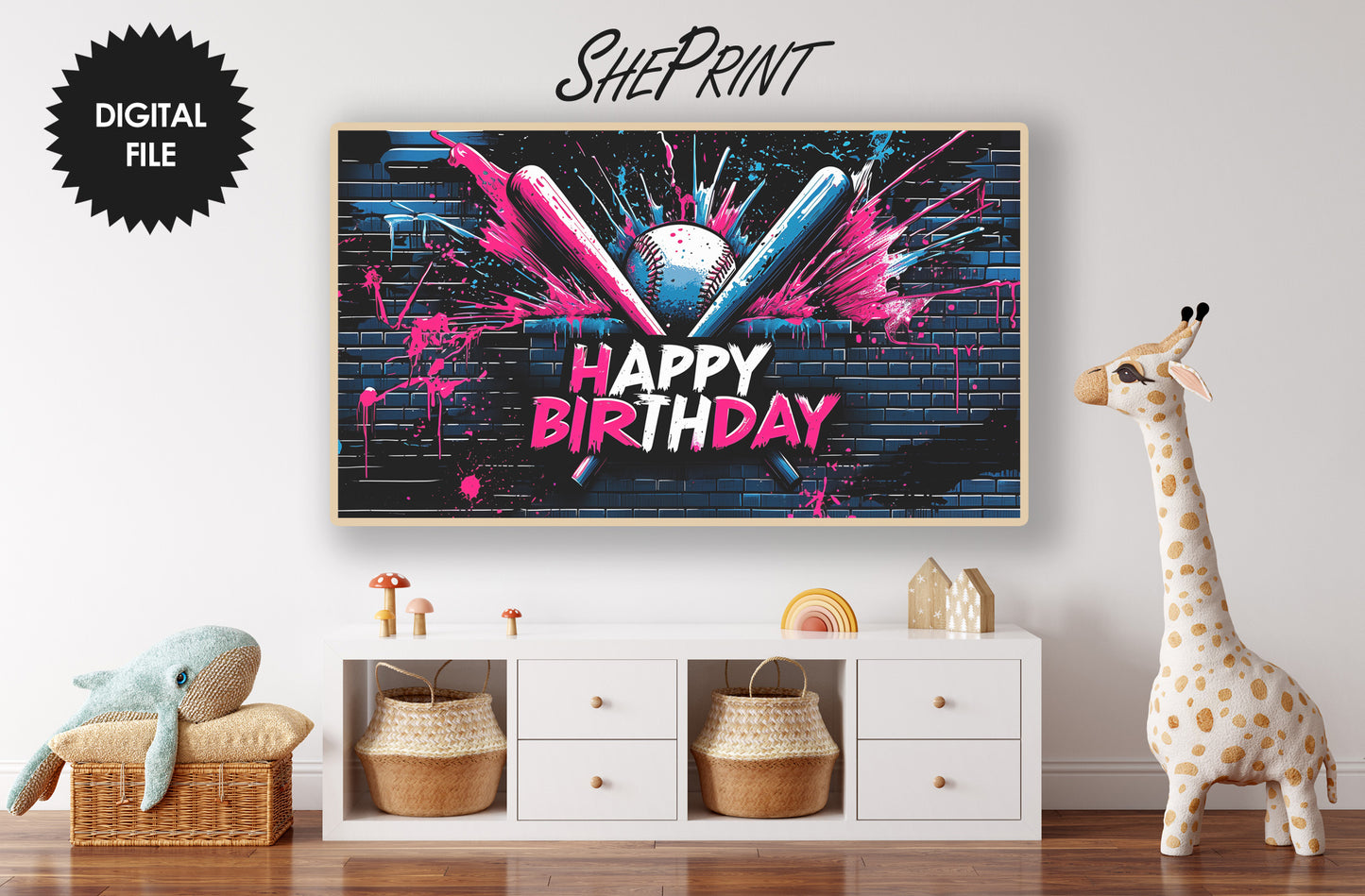 Baseball Drip Themed Party TV Art preview in kids room