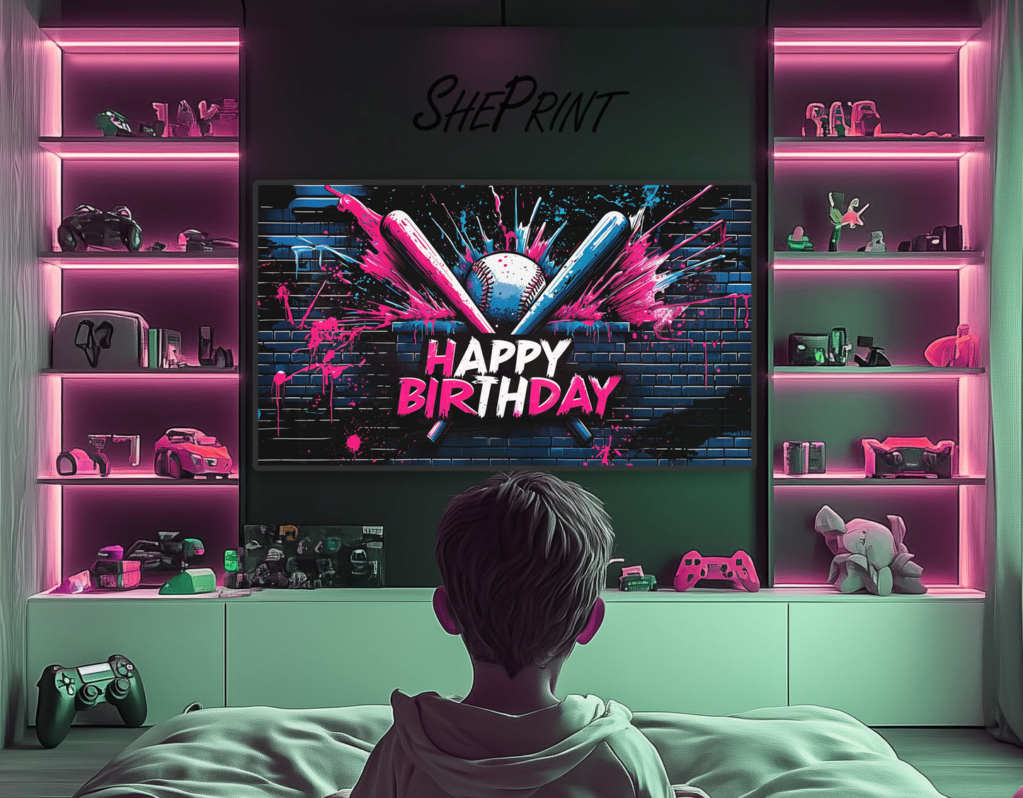 Baseball Drip Themed Party TV Art preview in kids game room