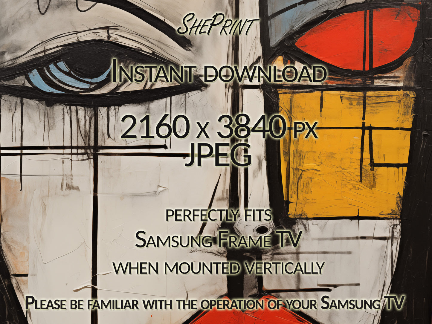 Vertical Frame TV Art, Beautiful Face Abstract Art, Oil Painting close up view