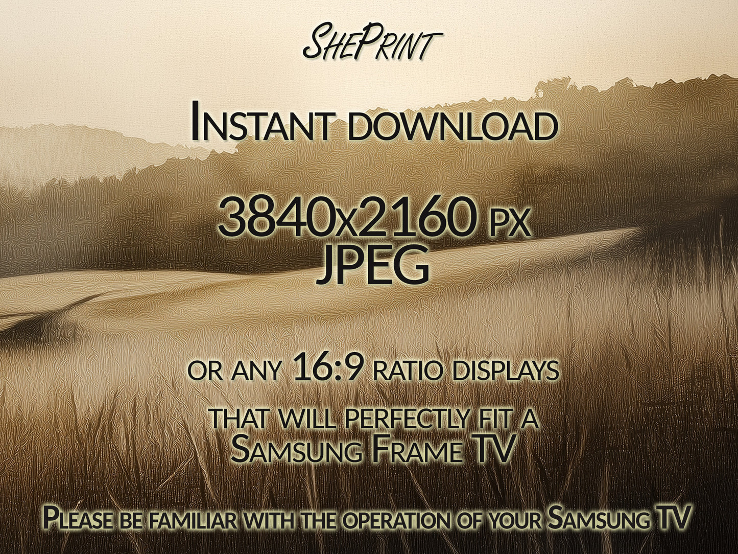 Beautiful Landscape Frame TV Art | Warm Earthy Tones | Granulated Texture close up view