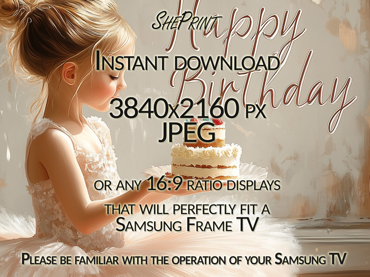 Samsung Frame TV Art For Girls | Happy Birthday Ballerina Themed Birthday Party close up view