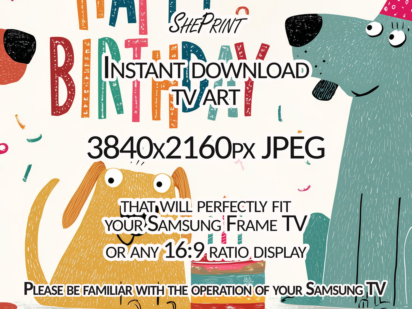 Dog Birthday TV Backdrop | Funny Dogs Party TV Art | Digital Download