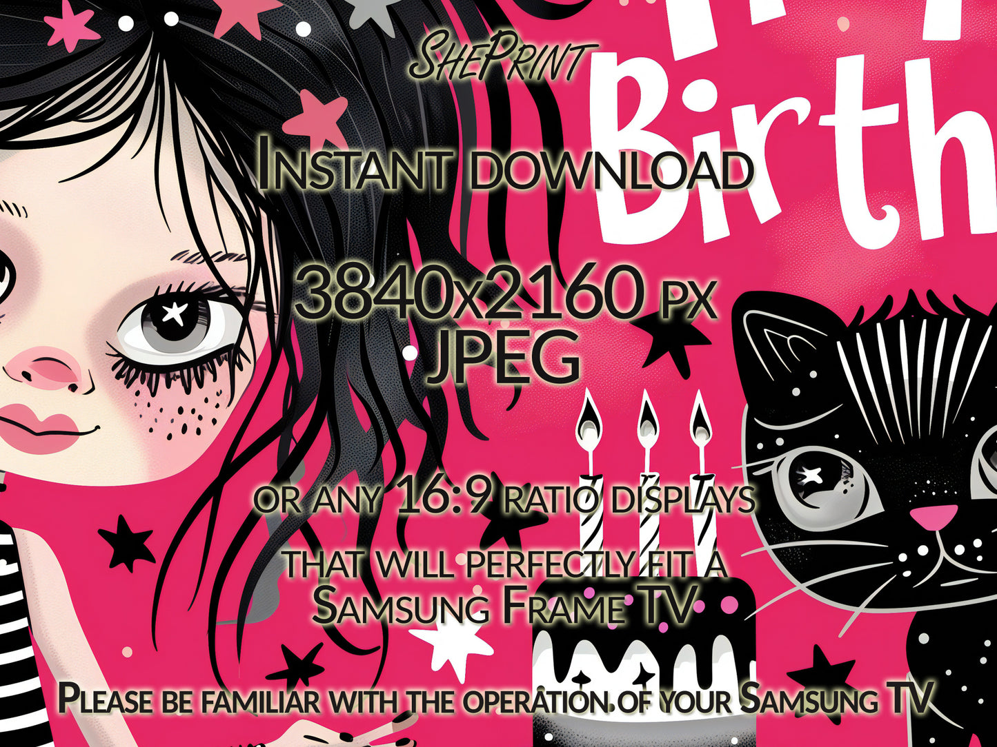 Frame TV Art For Girls | Happy Birthday Halloween Themed Birthday Party close up view