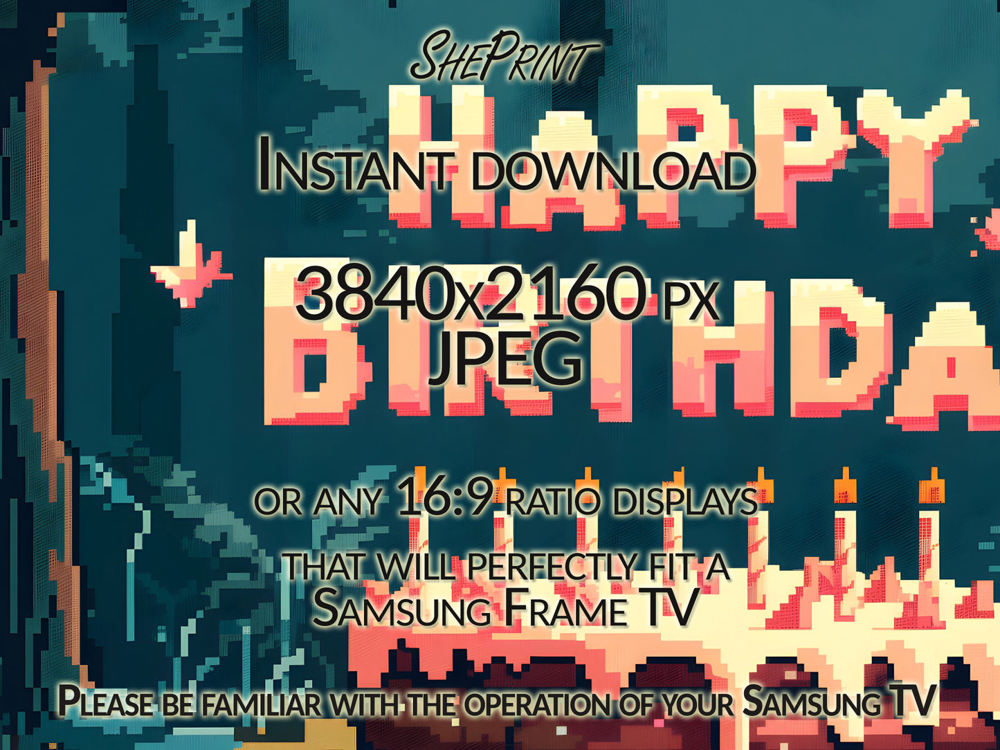 Samsung Frame TV Art For Kids | Happy Birthday Video Game Art close up view