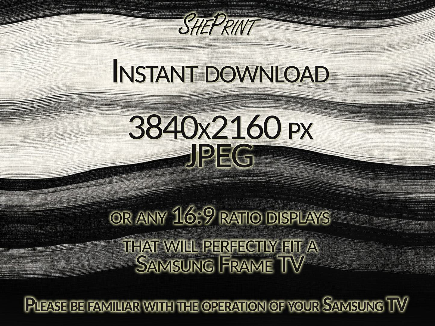 Monochrome Waves – Abstract Black & White Frame TV Art close up view