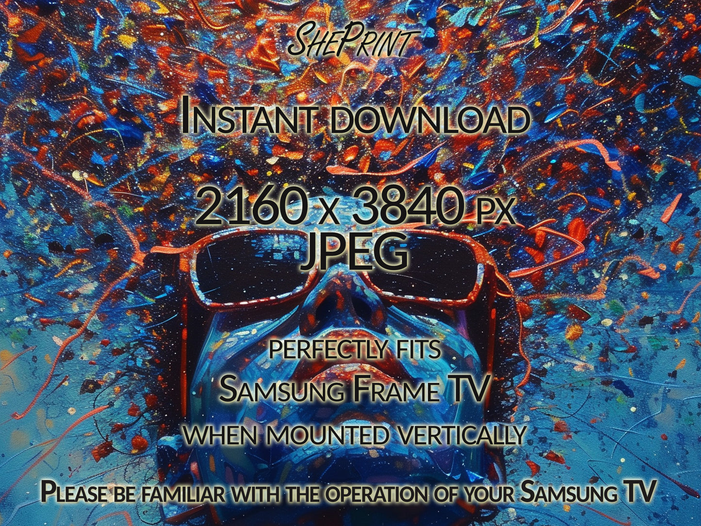 Vertical Frame TV Art, Blue Girl Modern Abstract Art close up view