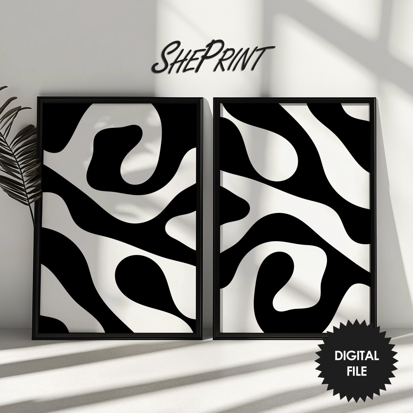 Bold Rhythm – Chic Monochrome Abstract Wall Art, Set of 2 Prints, Print 1 and 2 preview