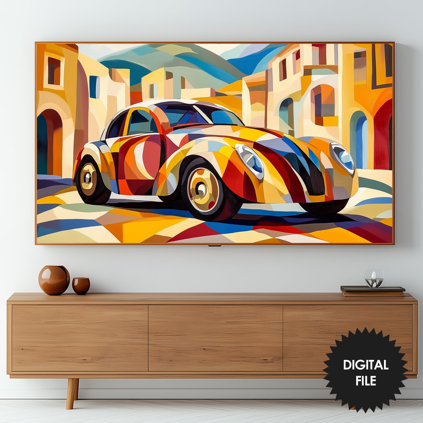Frame TV Art | Car Cubism Abstract Art preview in living room