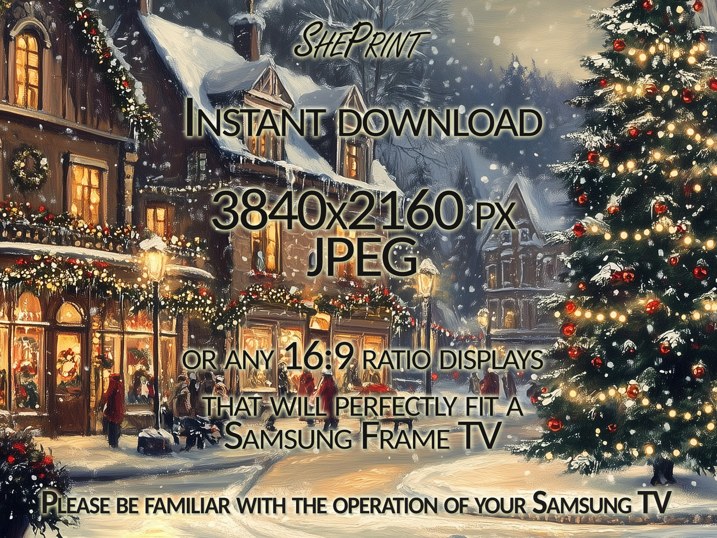 Christmas Frame TV Art, 20 Images Collage, Snowy Winter Scenes, 3840x2160px JPGs, Instant Digital Download