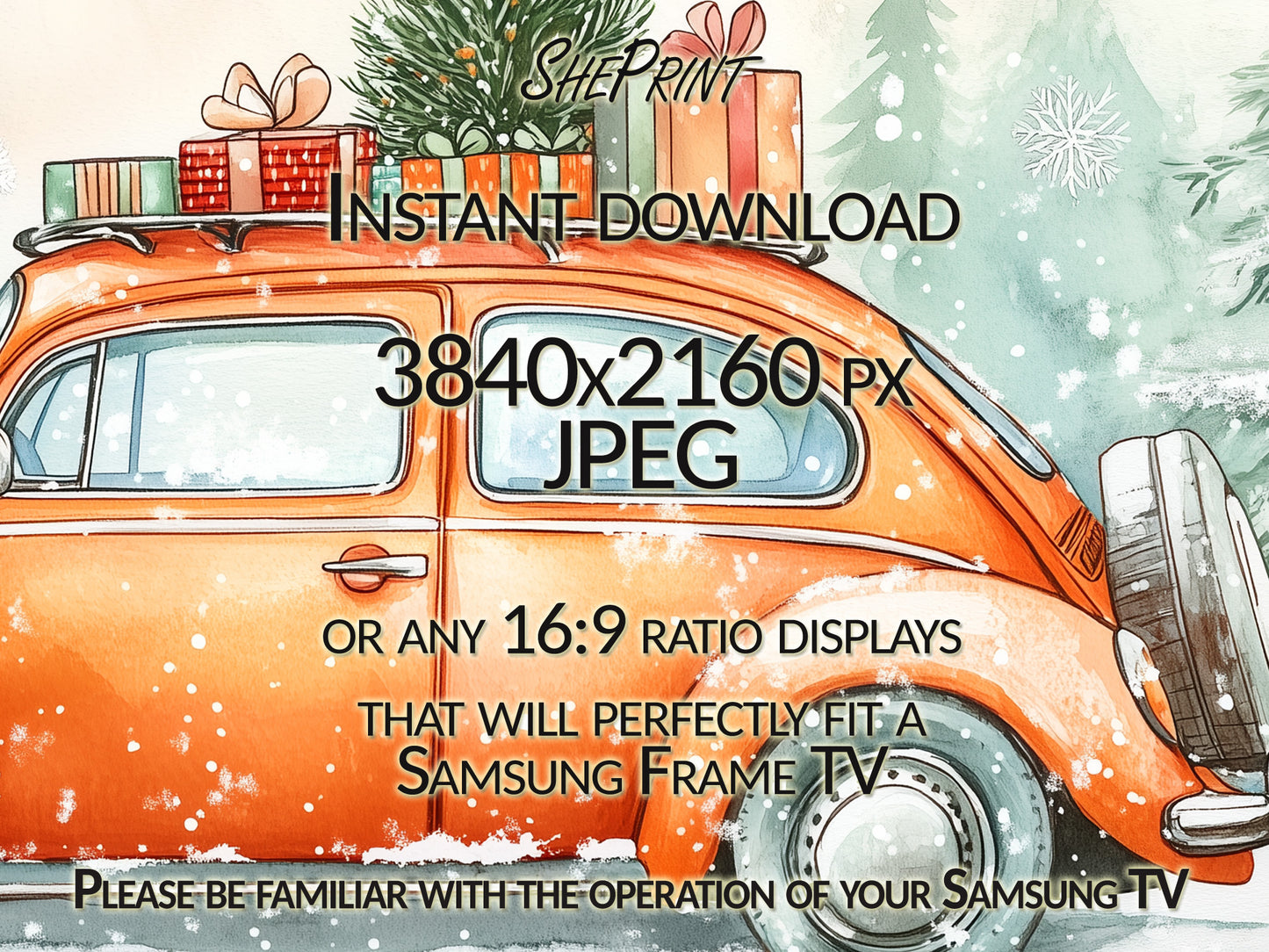 Samsung Frame TV Art | Cute Christmas Beetle Car TV Art close up look