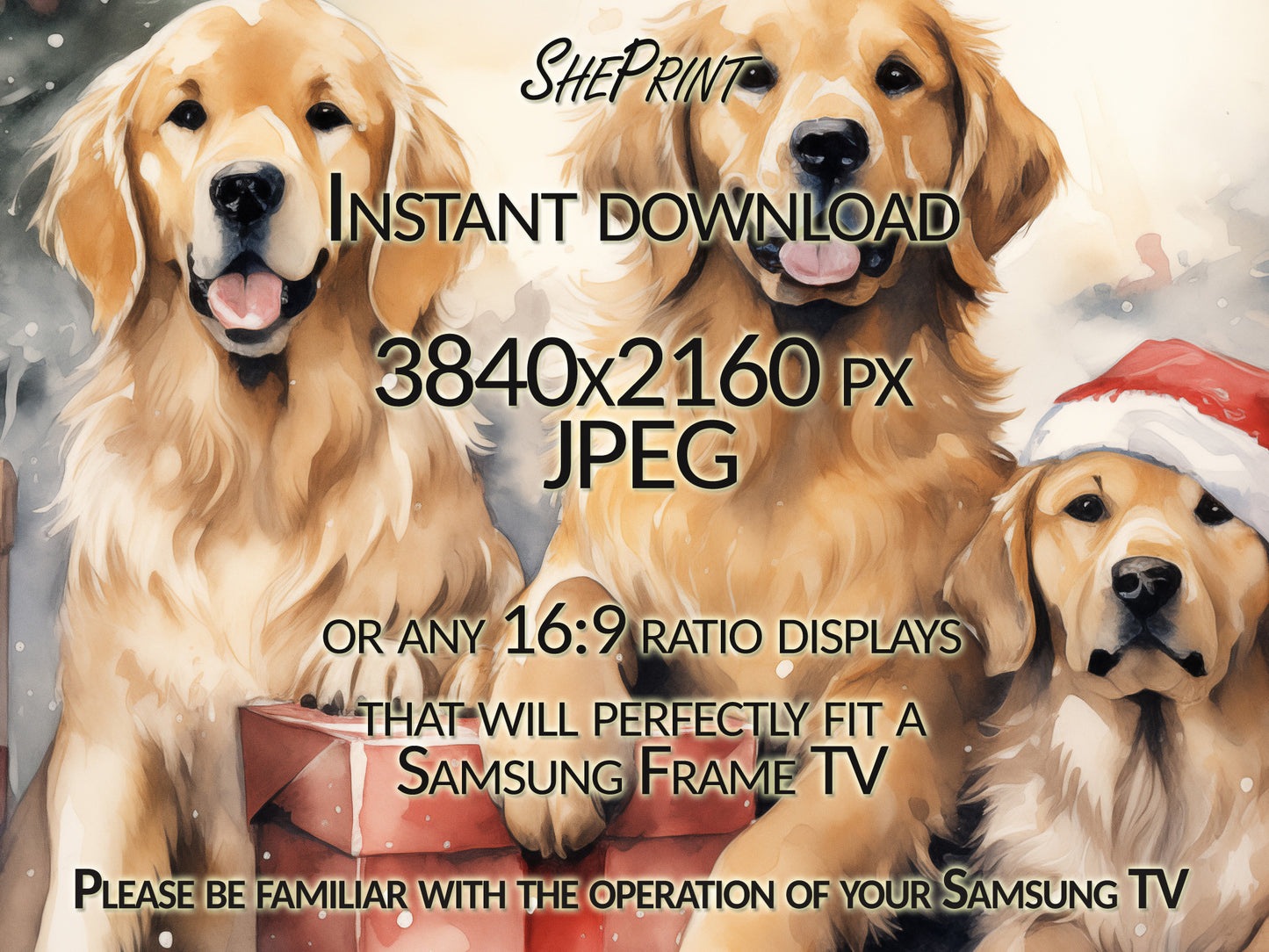 Christmas Retrievers Frame TV Art preview on Samsung Frame TV close up look