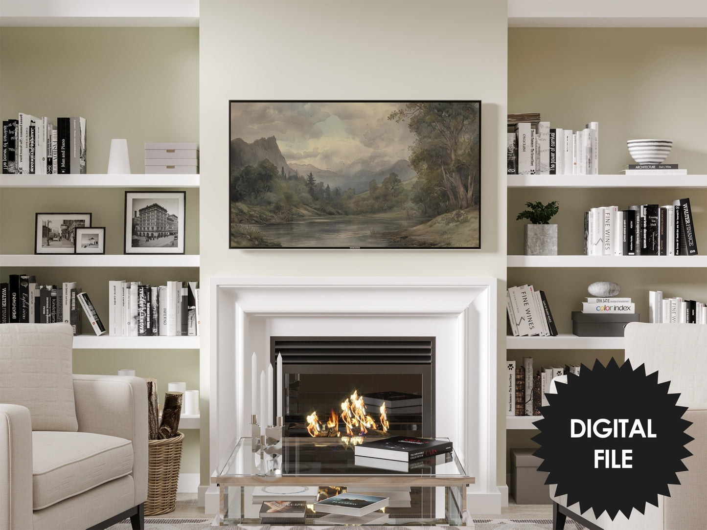 Frame TV Art | Moody Nature Landscape Oil Painting, preview i modern living room