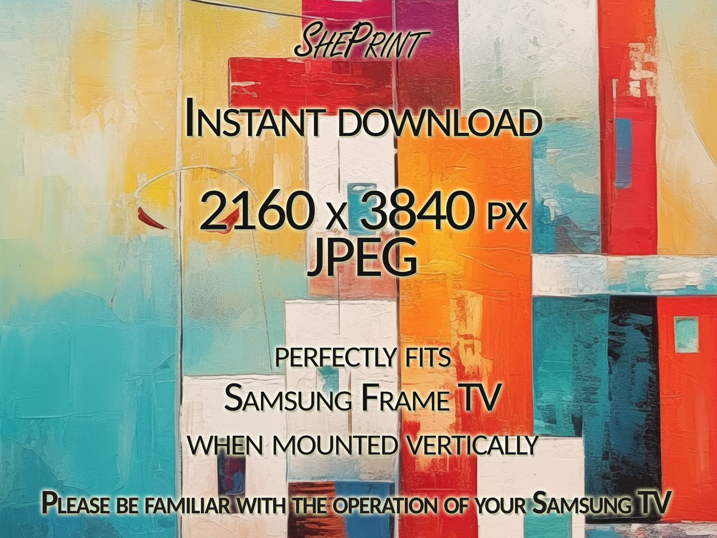 Vertical Frame TV Art, Coastal Town Abstract Art close up view