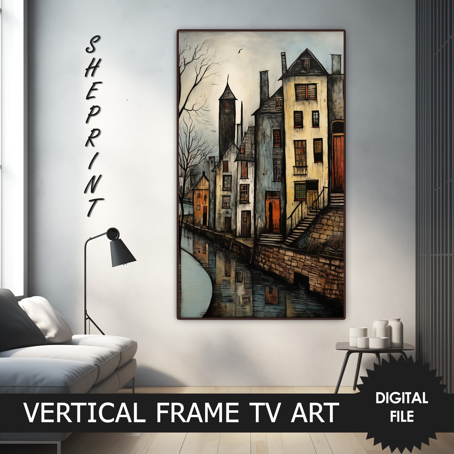 Cobblestone Reflection Winter Vertical TV Art