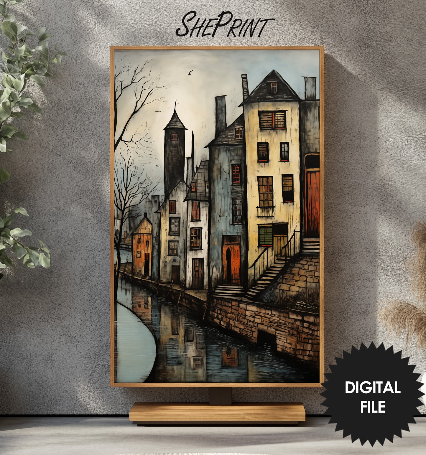 Cobblestone Reflection Winter Vertical TV Art preview on screen