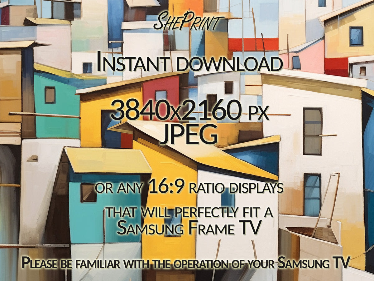 Samsung Frame TV Art Coastal Houses Abstract Art | Cubism Art | 3840x2160 pixels JPEG | Digital TV Art | Instant Download