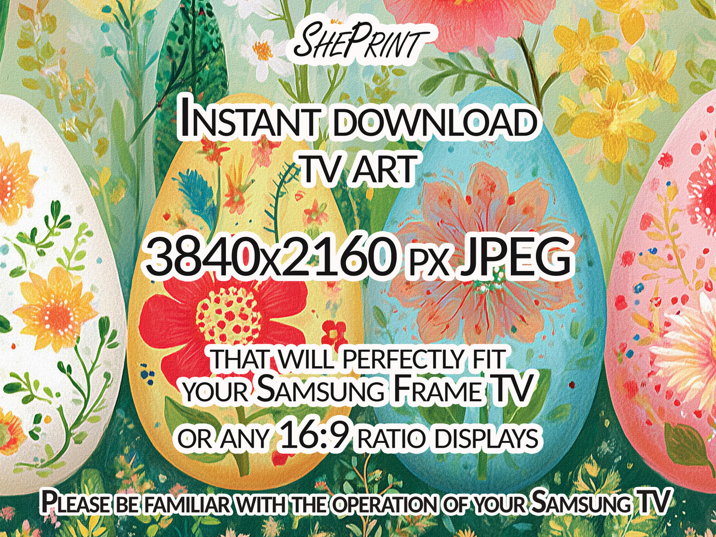 Easter Eggs Frame TV Art | Folk Style | Digital Download close up look