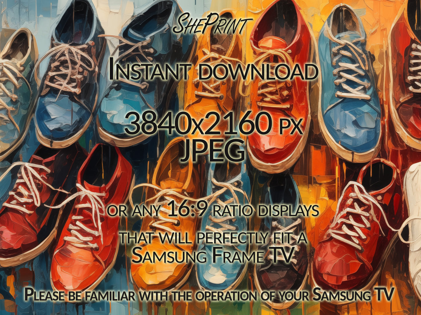 Colorful Shoes Painting, Samsung Frame TV Art close up look