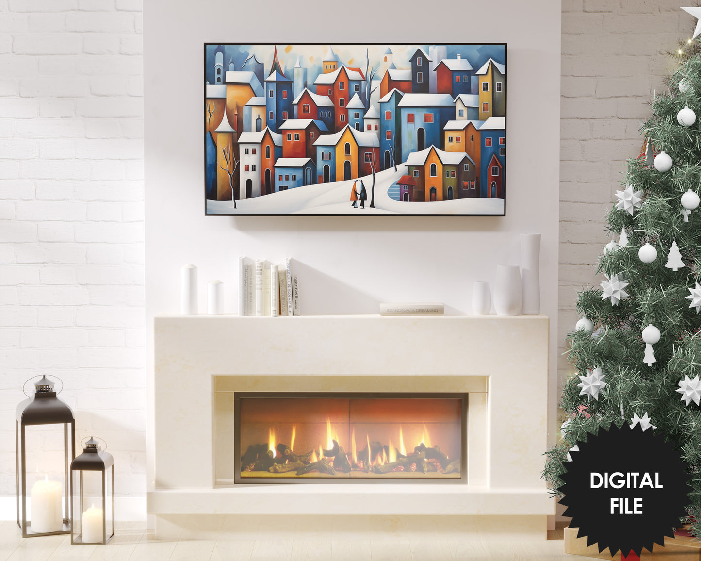 Winter Samsung Frame TV Art | Colorful Winter Town | Digital TV Art | Digital Painting | Instant Download