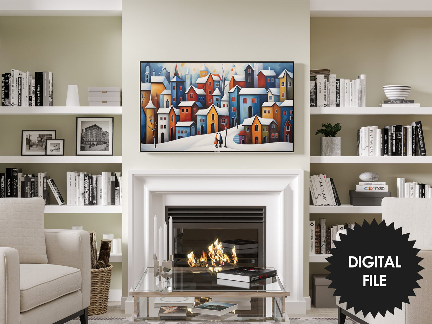Winter Samsung Frame TV Art | Colorful Winter Town | Digital TV Art | Digital Painting | Instant Download