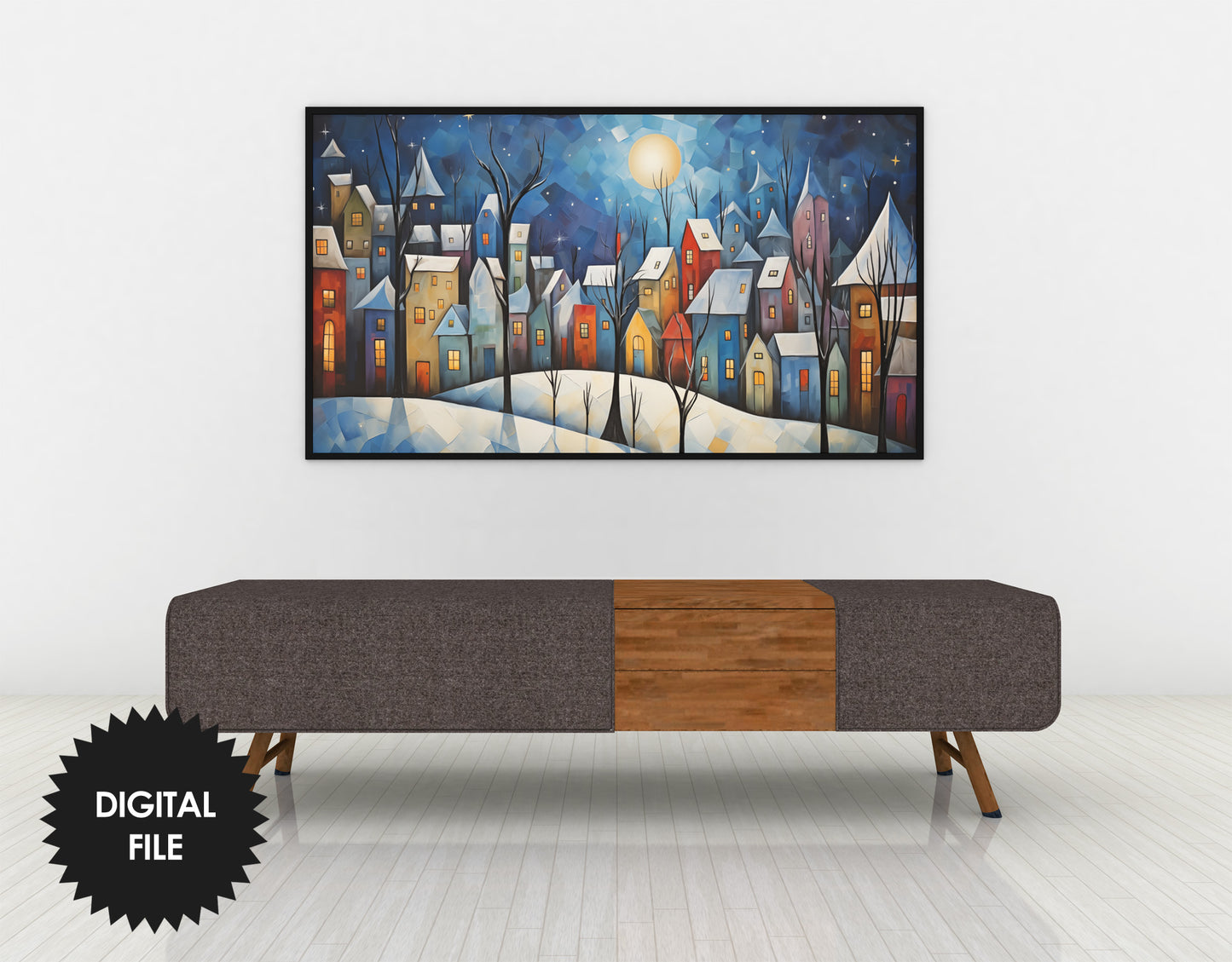 Winter Samsung Frame TV Art | Cozy Winter Town Painting | Digital TV Art | Instant Download