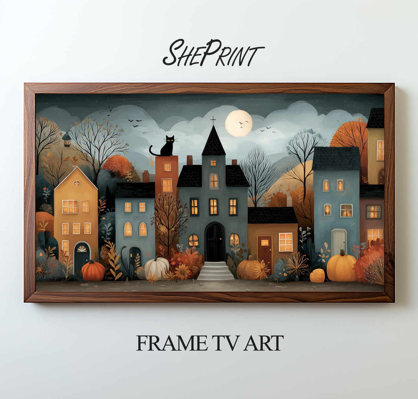 Samsung Frame TV Art, Cute Fall Halloween City