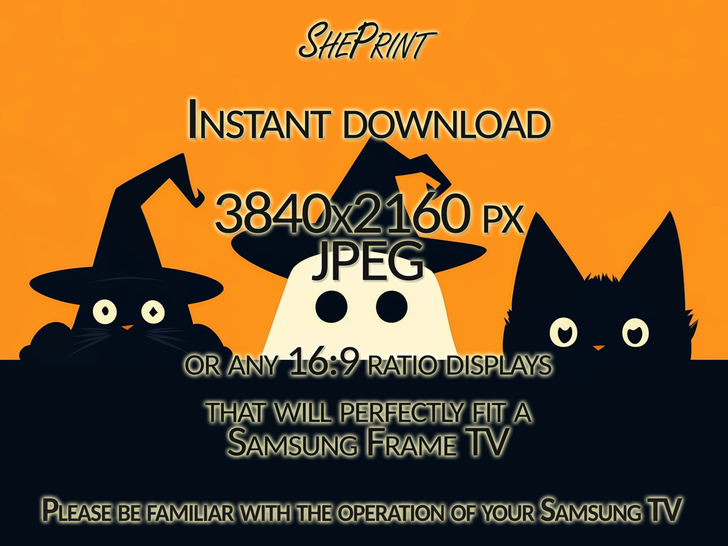 Samsung Frame TV Art For Kids | Cute Halloween Creatures TV Banner close up view