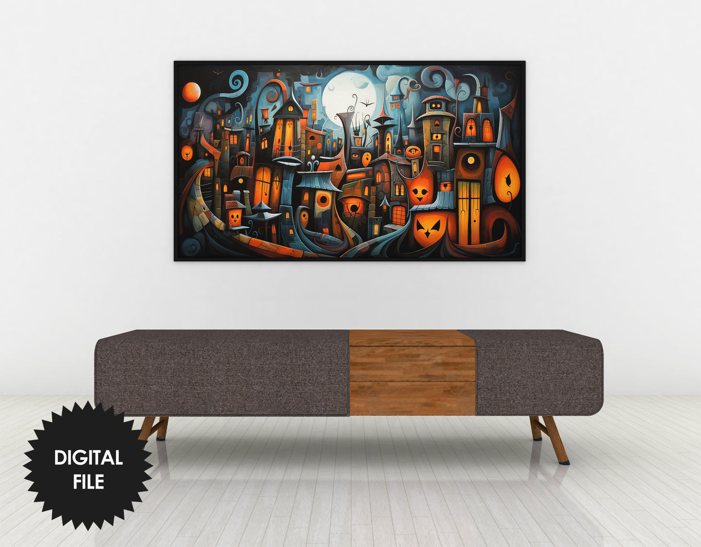 Samsung Frame TV Art, Cute Halloween Town, Digital TV Art, Instant Download
