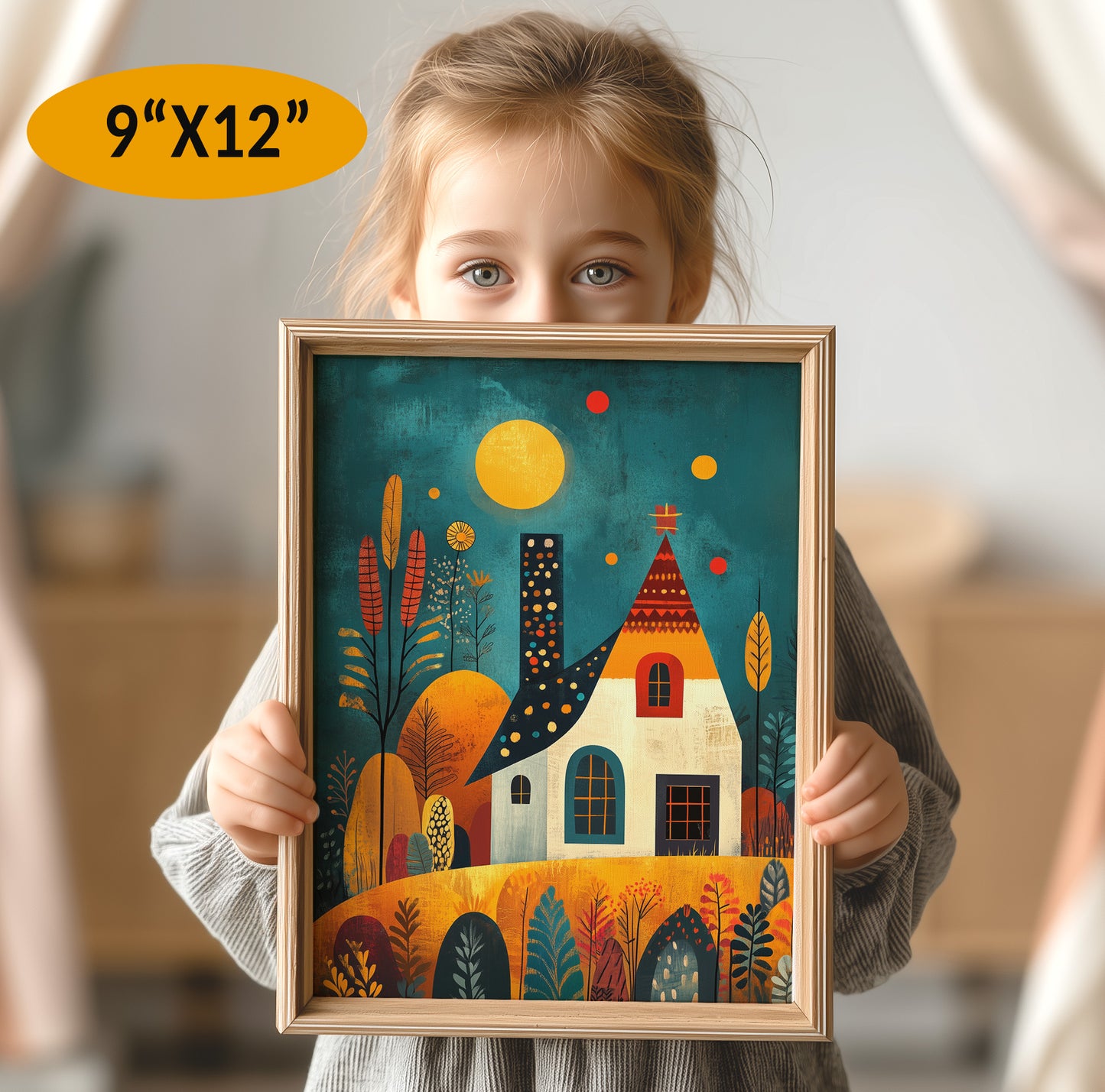 Printable Wall Art for Kids, Boho Style Cute House Print preview when printed
