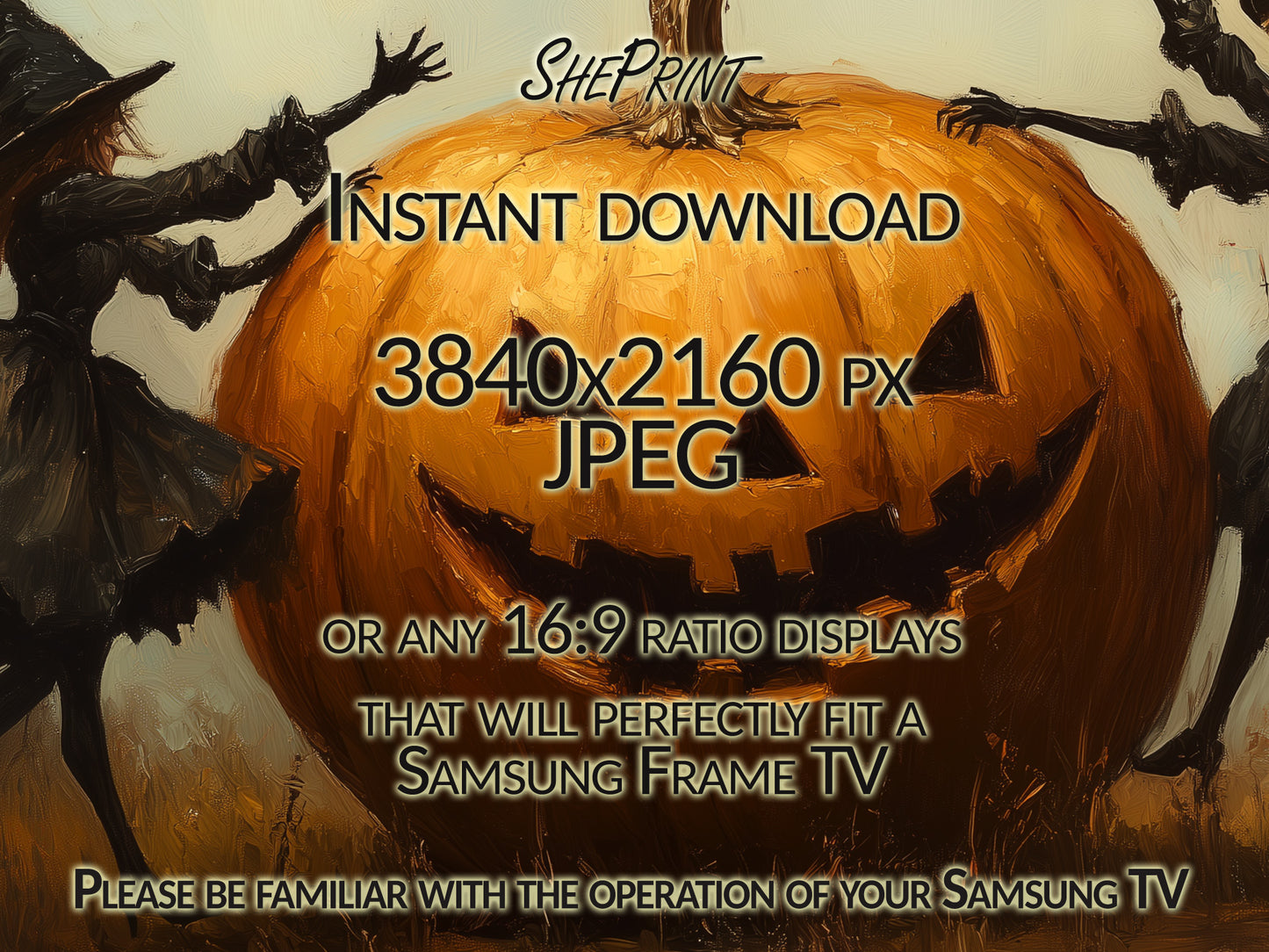 Frame TV Art, Desktop Wallpaper, Laptop Background, Halloween Dancing Witches, close up look