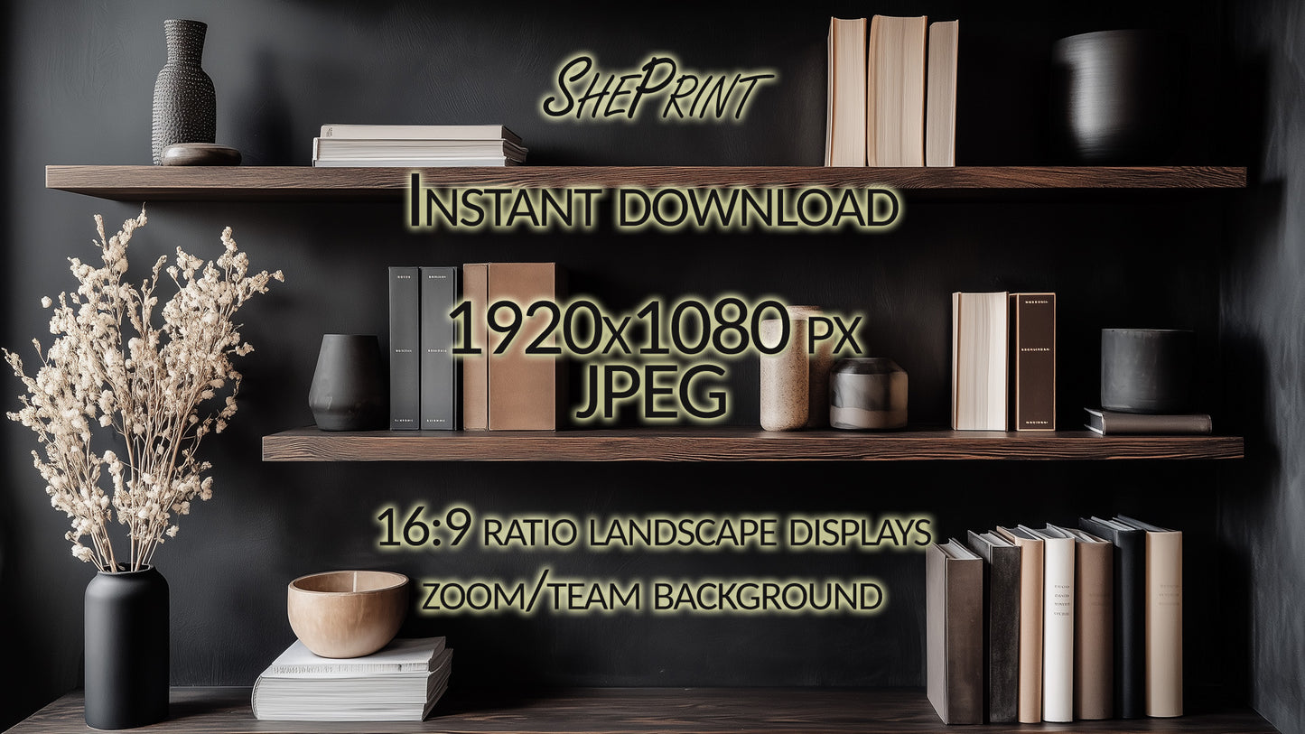 Zoom Background, Elegant Dark Brown Shelves clear version full image preview