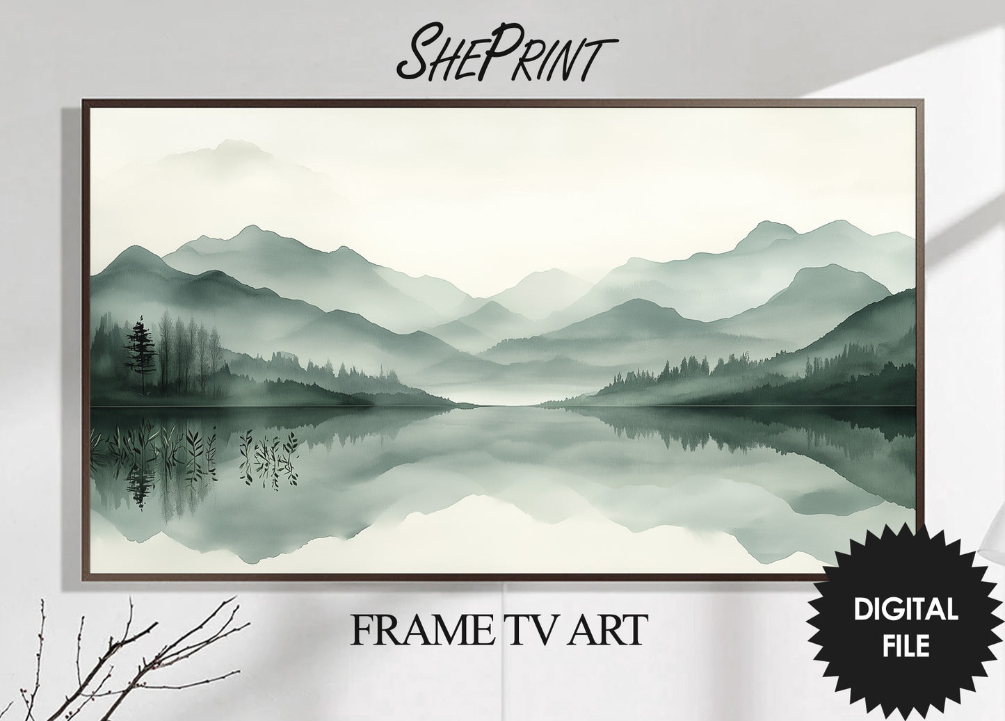 Frame TV Art | Distant Mountains Landscape Watercolor Painting preview