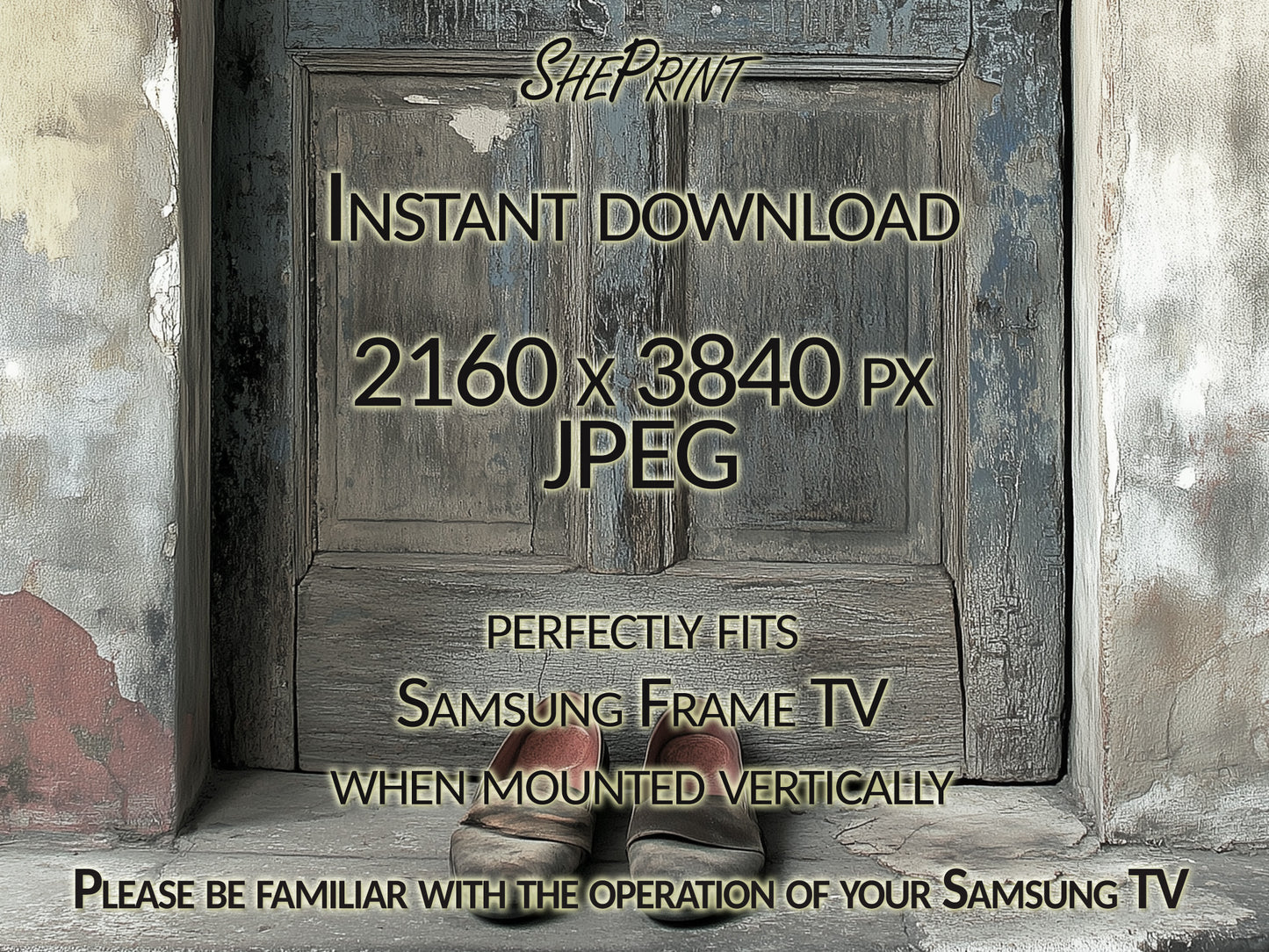 Whispers of the Past – Rustic Doorway Vertical Frame TV Art close up view