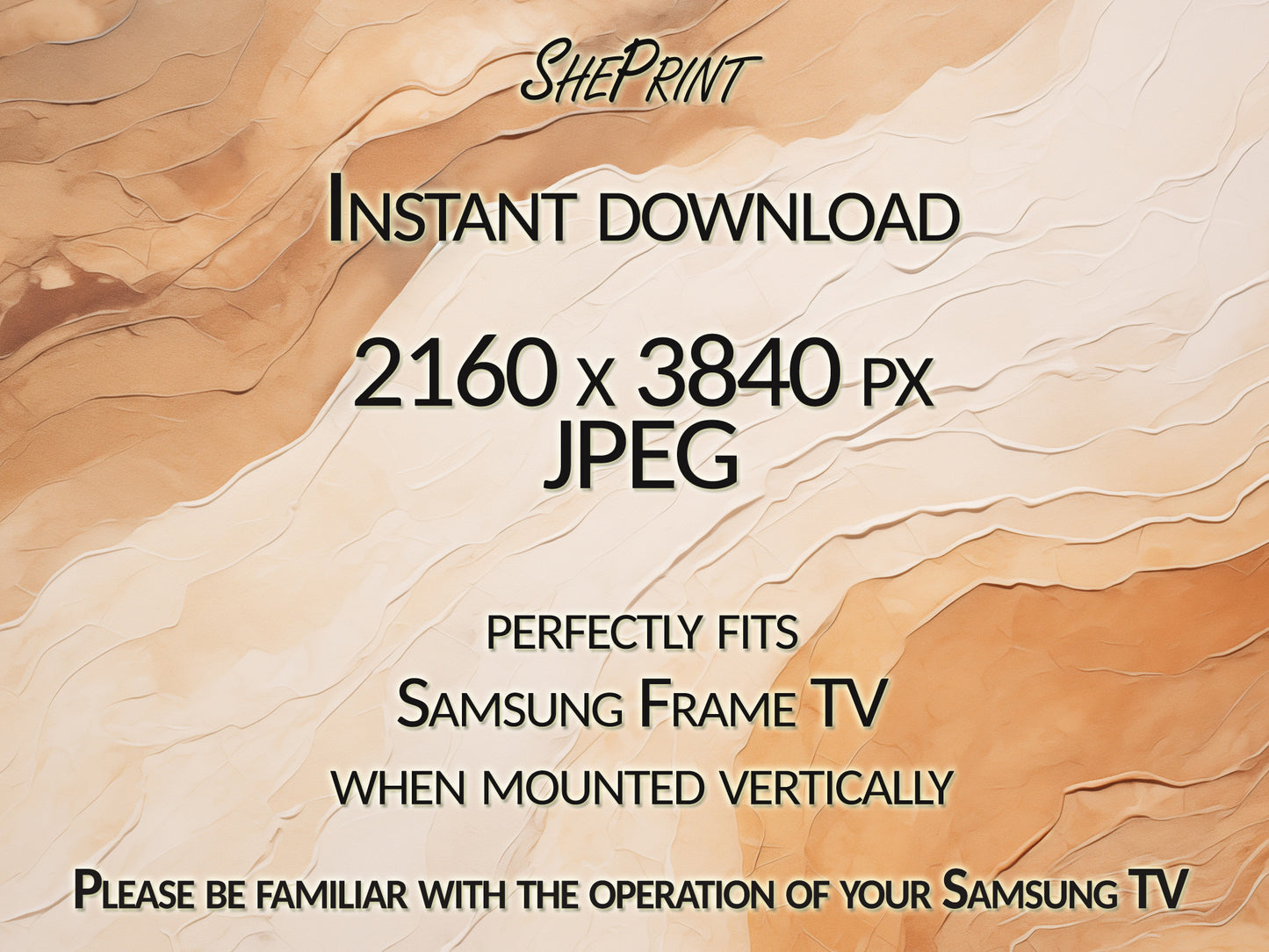 Vertical Frame TV Art, Earthy Tones Waves Abstract Art close up view